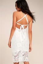 Lulus | Wishful Wanderings White Lace Bodycon Midi Dress | Size Large | 100% Polyester