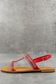 Bamboo Brielle Red Rhinestone Sandals