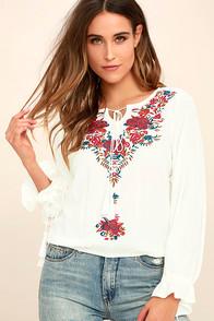 Lulus Merrymaking White Embroidered Long Sleeve Top