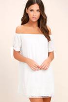 Lulus Moment In The Sun White Lace Off-the-shoulder Dress