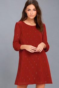 Bb Dakota Dayna Wine Red Long Sleeve Shift Dress