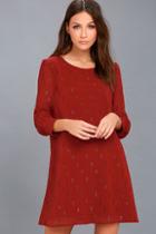 Bb Dakota Dayna Wine Red Long Sleeve Shift Dress