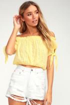 Sunny Day Yellow Embroidered Off-the-shoulder Crop Top | Lulus