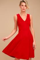 Lulus | Hello World Red Midi Dress | Size Large | 100% Polyester