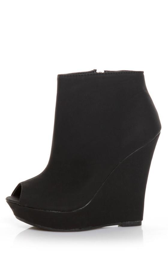 Mona Mia Lilimelia 1 Black Peep Toe Wedge Booties