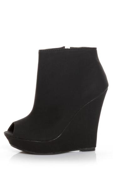 Mona Mia Lilimelia 1 Black Peep Toe Wedge Booties