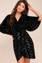 Lulus | Mesmerize On The Prize Black Velvet Wrap Dress | Size Large | 100% Polyester