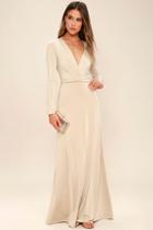 Lulus Chic-quinox Beige Long Sleeve Maxi Dress