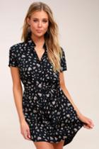 Billabong Workin It Black Floral Print Shirt Dress | Lulus