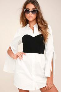 Re:named Sultry Business Black And White Shirt Dress
