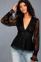 Lulus | Supernatural Babe Black Lace Long Sleeve Top | Size Large | 100% Polyester