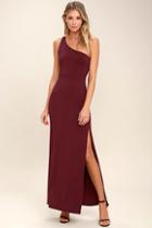 Lulus Face To Face Wine Red One Shoulder Maxi Dress