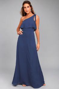 Lulus Purpose Navy Blue One-shoulder Maxi Dress
