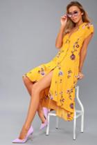 Free People Lost In You Golden Yellow Floral Print Midi Dress | Lulus