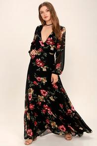 Lulus Chateau De Versailles Black Floral Print Maxi Dress