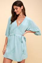 Amuse Society To The Tropics Light Blue Embroidered Wrap Dress | Lulus