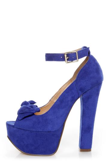 Luichiny Van Essa Cobalt Blue Knotty Bow Peep Toe Platform Heels