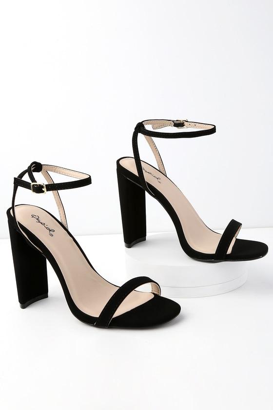 Qupid Reese Black Nubuck Ankle Strap Heels | Lulus