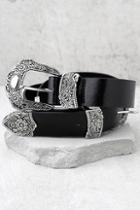 Lulus Oasis Flower Silver And Black Double Buckle Belt