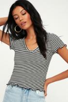 Project Social T Line And Dandy Black And White Striped V-neck Tee | Lulus