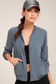 Sweet Rain Orion Slate Blue Bomber Jacket