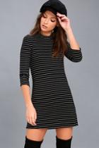 Amuse Society Cool Horizons Black And White Striped Long Sleeve Dress