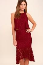 Lulus Le Grand Amour Dark Red Lace Two-piece Dress
