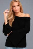 Lulus | Glad To See Ya Black Off-the-shoulder Sweater | Size Medium