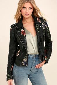Blank Nyc Black Embroidered Vegan Leather Moto Jacket