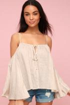 Thought-provoking Tan Striped Off-the-shoulder Top | Lulus