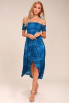 Lucy Love | Tranquility Blue Print Off-the-shoulder Dress | Size X-small | 100% Cotton | Lulus