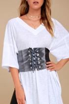 Lulus Deepest Desire Grey Velvet Lace-up Waist Belt