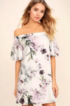 Lulus | Dream Of You Ivory Floral Print Off-the-shoulder Shift Dress | Size X-large | White | 100% Polyester