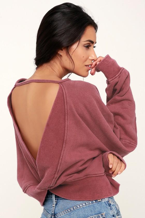 Twist Connection Washed Burgundy Backless Cropped Sweater Top | Lulus