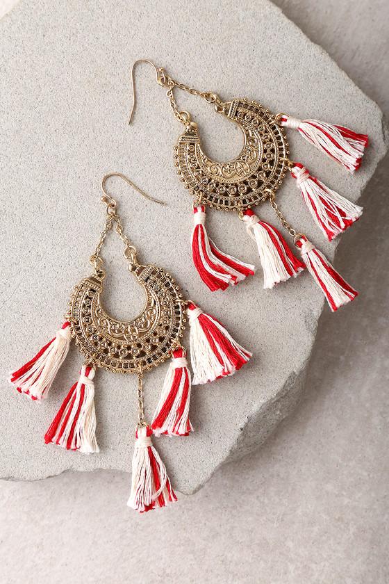 Lulus | Hanalei Gold And Red Tassel Earrings