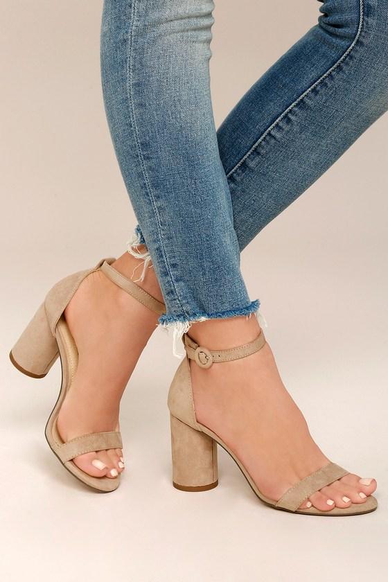 Lulus | Audrina Nude Suede Ankle Strap Heels | Size 10 | Beige | Vegan Friendly