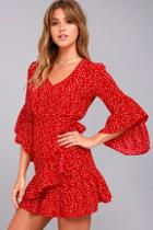 Lulus Whole Heart Red Polka Dot Wrap Dress