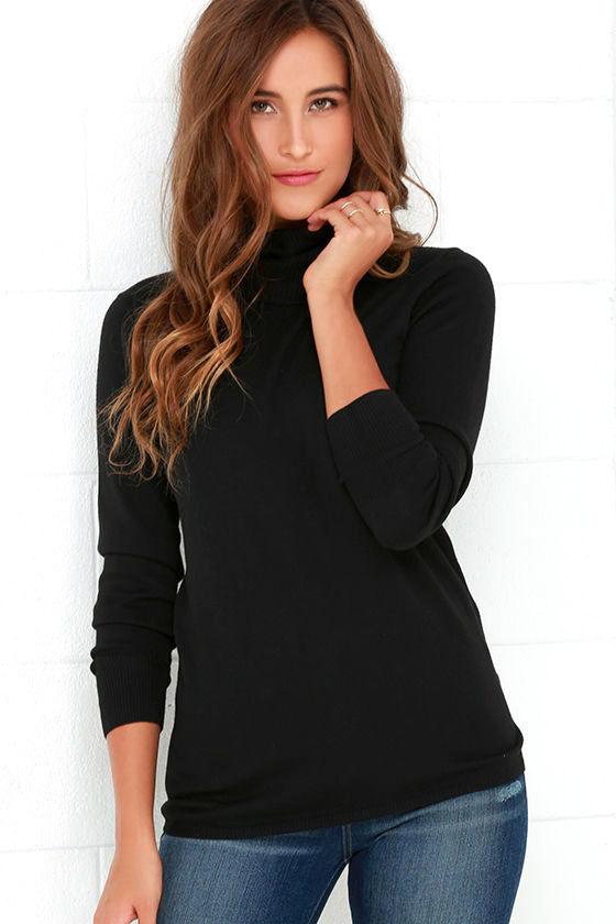 Lulus | Comin' Up Cozy Black Turtleneck Sweater | Size Large
