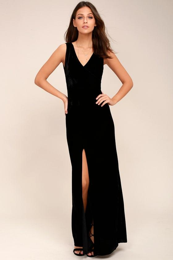 Lulus | Crushin' It Black Velvet Maxi Dress | Size Medium