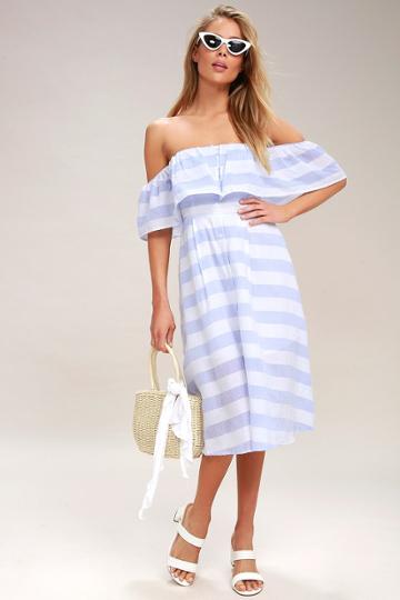 Jealous Tomato Transatlantic Voyage Blue And Ivory Striped Midi Dress | Lulus