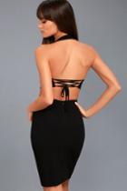 Lulus | Uniquely Chic Black Bodycon Halter Dress | Size Large | 100% Polyester