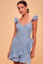 The Fifth Label Parcel Blue And White Striped Ruffle Mini Dress | Lulus