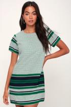 Nikolai Green Print Short Sleeve Shift Dress | Lulus