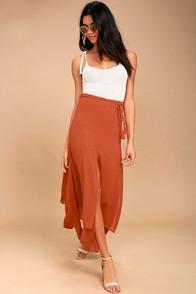 Lulus Breeze Away Rust Orange Midi Skirt