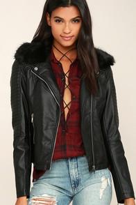 Rd International All Fur You Black Vegan Leather Moto Jacket
