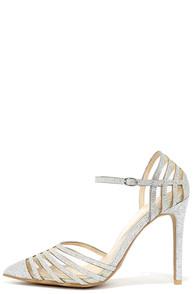 Anne Michelle Sheer The Wealth Silver Glitter Mesh Pumps