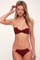 Weekend Villa Blush And Burgundy Cheeky Bikini Bottom | Lulus