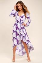 Lucy Love | Raw Beauty Purple Floral Print High-low Dress | Size Small | 100% Rayon | Lulus