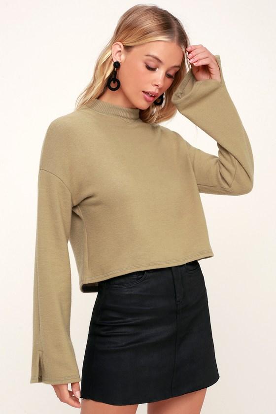 Project Social T Coco Khaki Mock Neck Cropped Sweater Top | Lulus