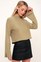 Project Social T Coco Khaki Mock Neck Cropped Sweater Top | Lulus